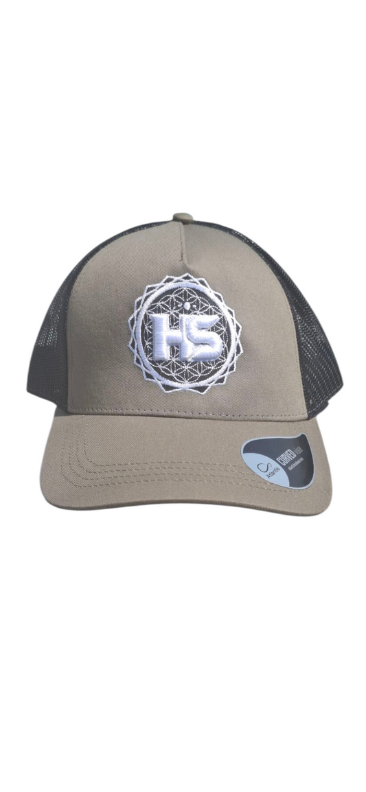 Olive green flower of life trucker hat